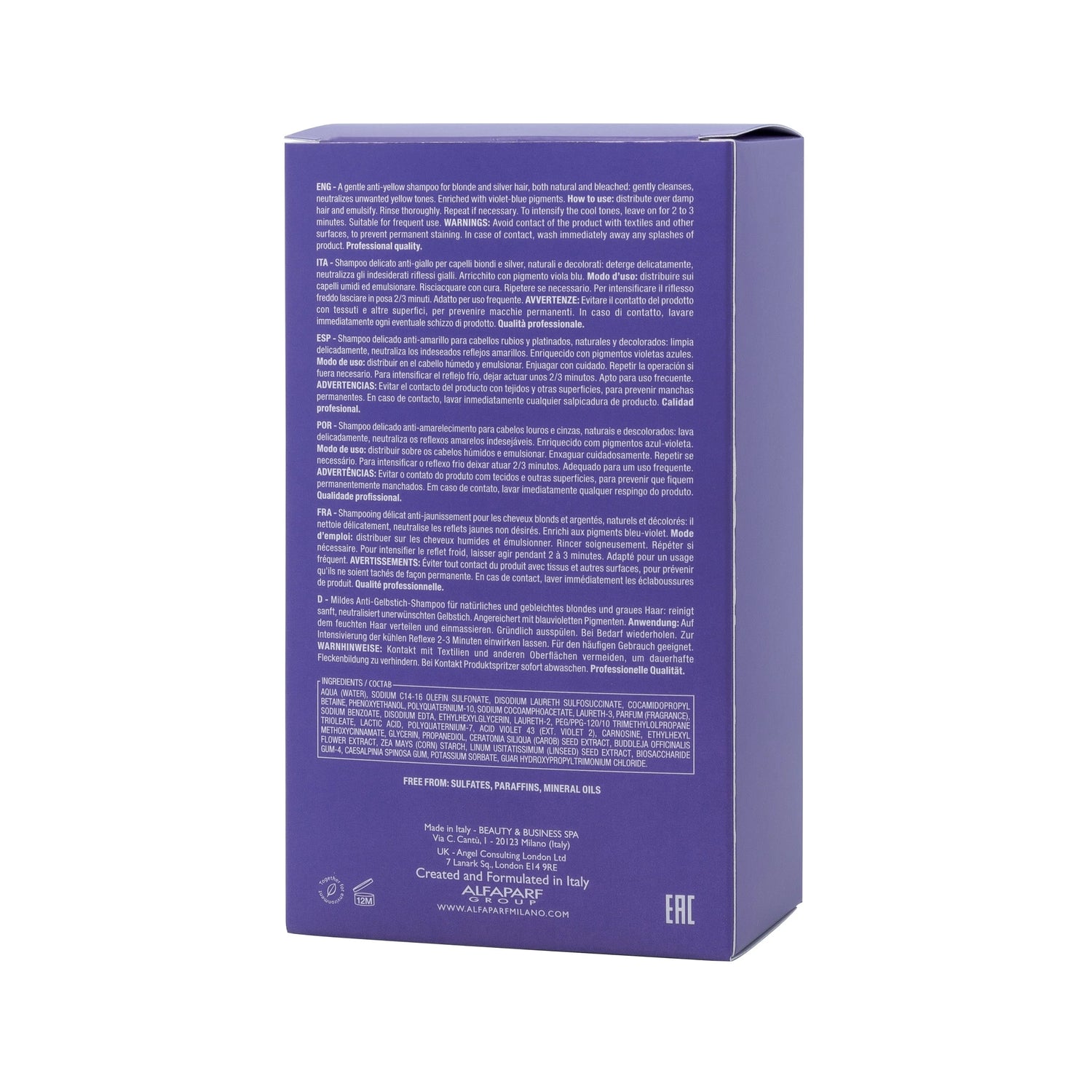 Alfaparf Milano Professional Semi Di Lino Anti-Yellow Purple Sulfate Free Shampoo for Blonde Hair