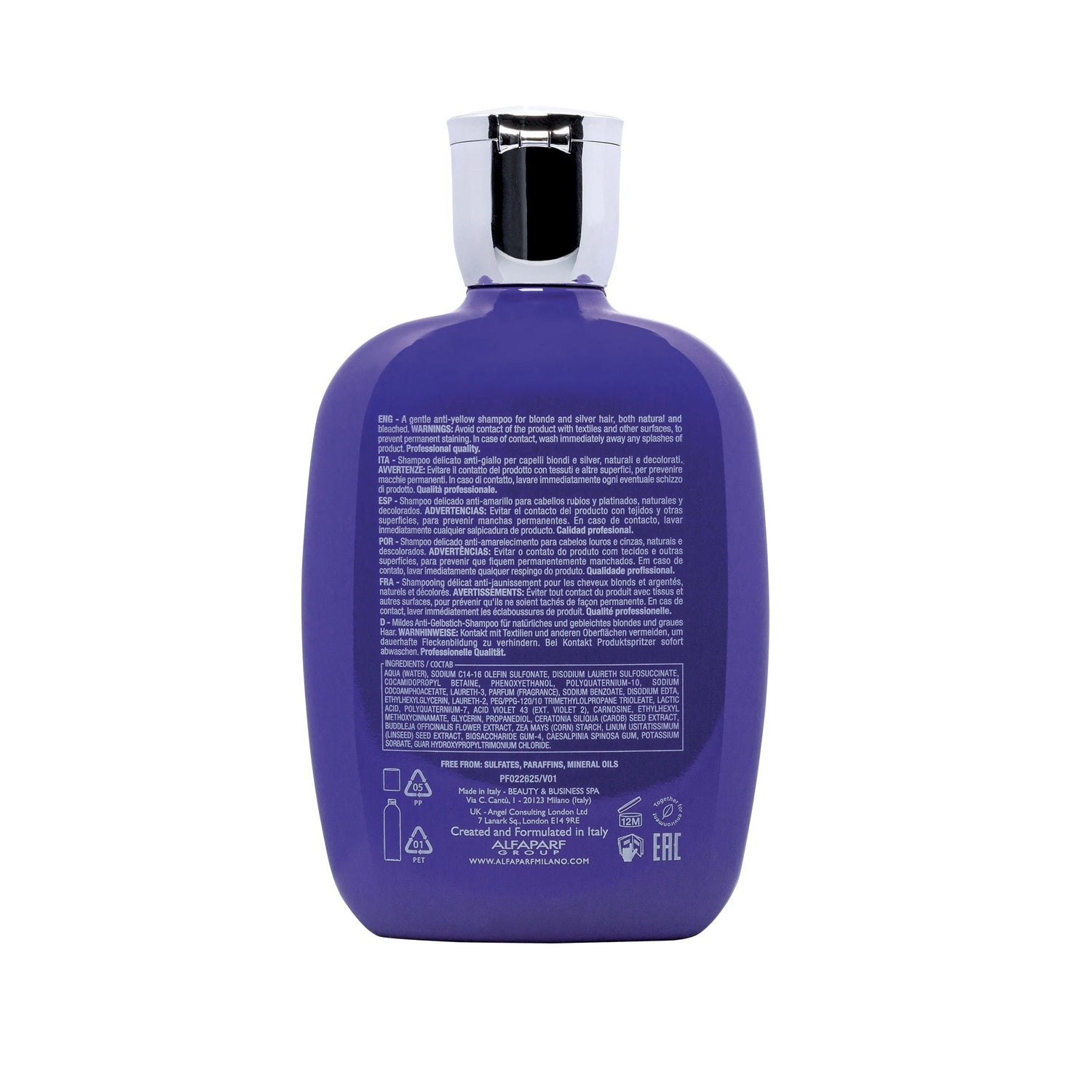 Alfaparf Milano Semi Di Lino Anti-Yellow Purple Sulfate Free Shampoo for Blonde Hair