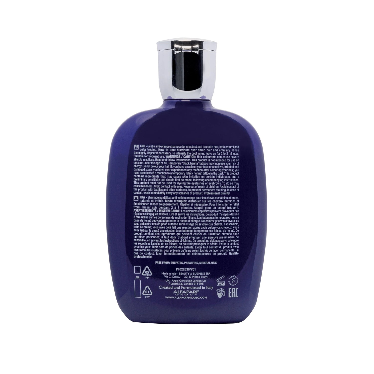 Alfaparf  Semi di Lino Brunette Anti-Orange Sulfate Free Blue Shampoo for Brown, Chestnut and Dark Hair